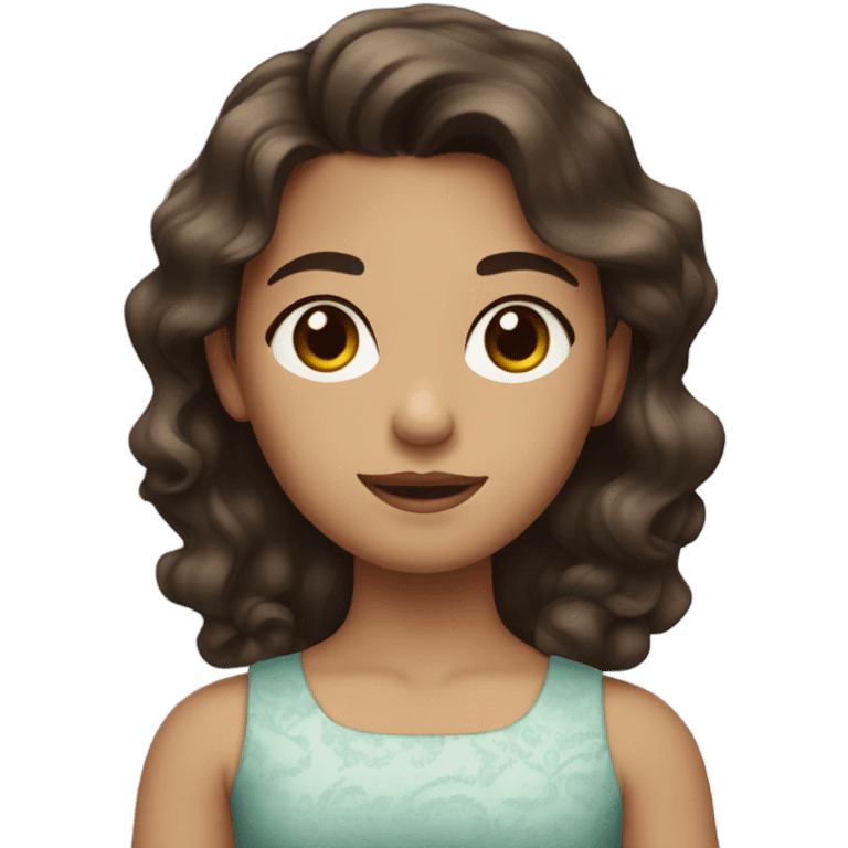 girl with wavy dark brown hair and brown eyes in a dress  emoji