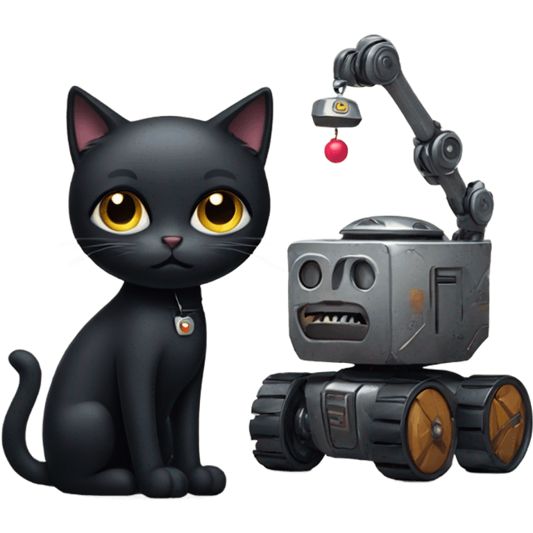 Sad Black Cat with Toy Robot emoji