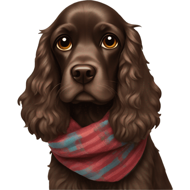 Dark Brown cocker spaniel in a scarf  emoji