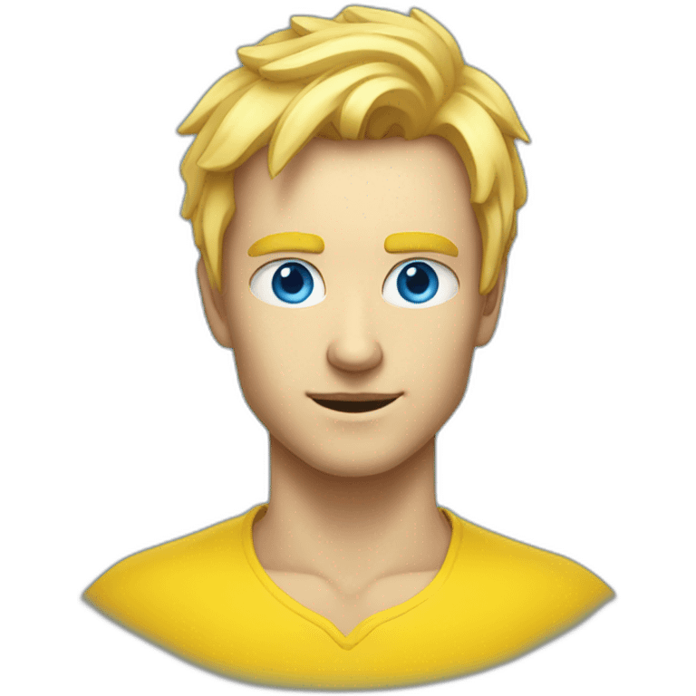 a man blond hair, blue eyes, spreading a yellow aura around hil emoji