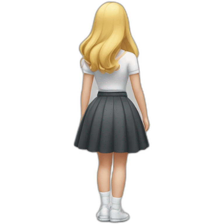 full body back view curvy caucasian beauty in small skirt lifted by the wind white socks emoji