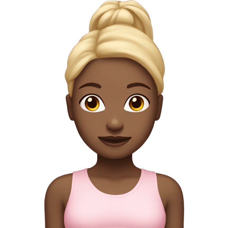 black yoga girl blonde hair light pink clothes n emoji