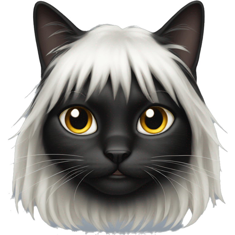 black cat long-haired with half white head emoji