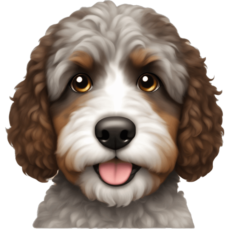 Bernedoodle with only a little fur under chin. Brown eyebrows and more black fur emoji