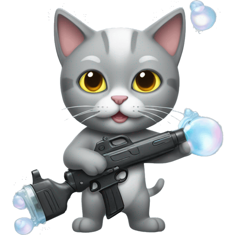 grey cat with a bubblegun in her hand  emoji