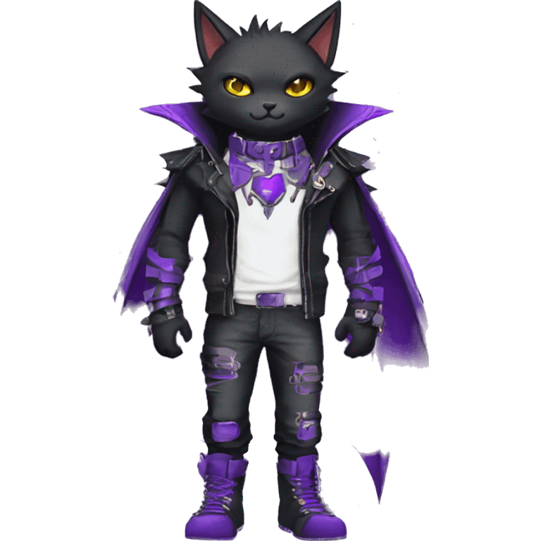 cool edgy black punk Purple nargacuga-bat-cat-Fakemon collar full body emoji