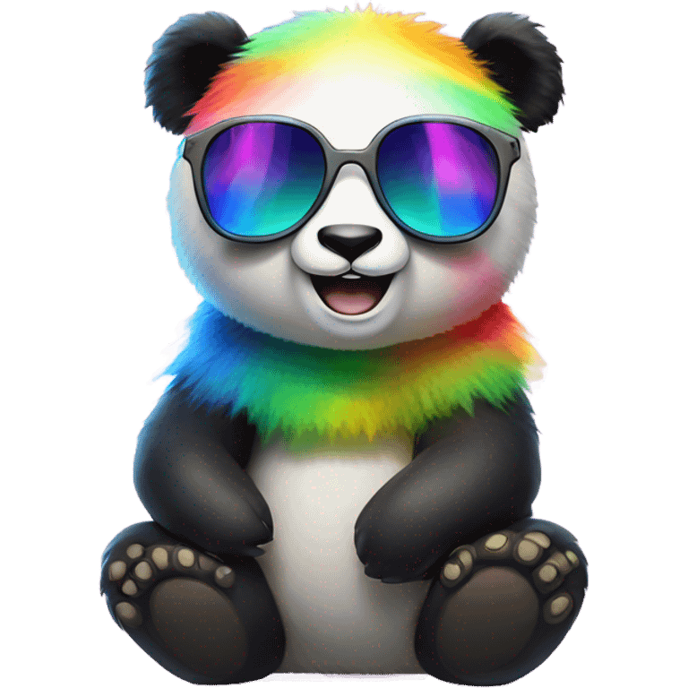 Glowing panda with rainbow sunglasses emoji