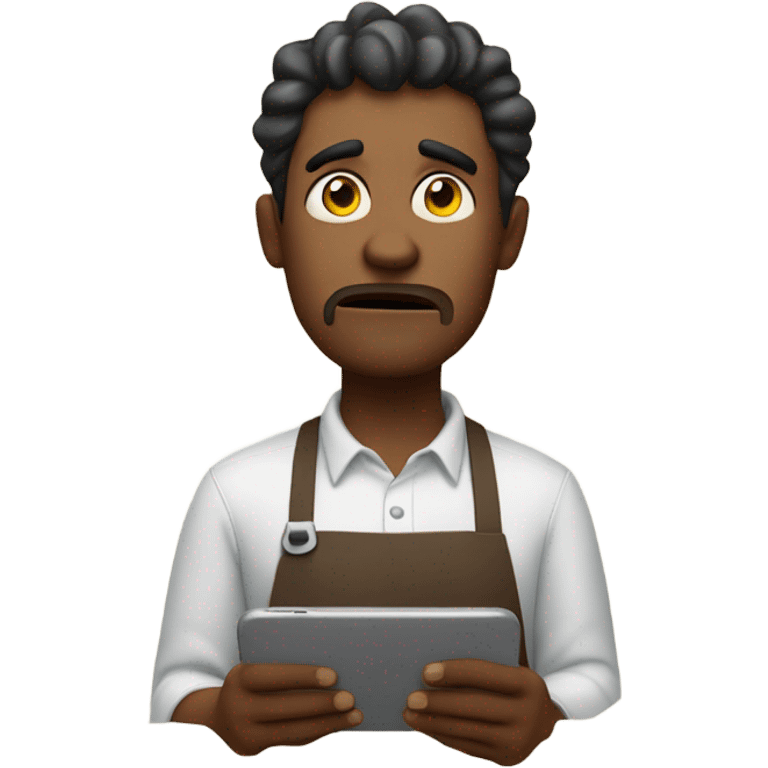 guy who with a frustrated face wearing an apron and scrolling through phone in a concentrated manner emoji