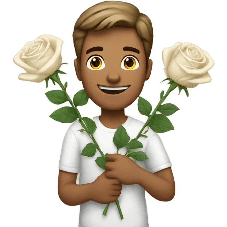 White guy holding rose flowers  emoji