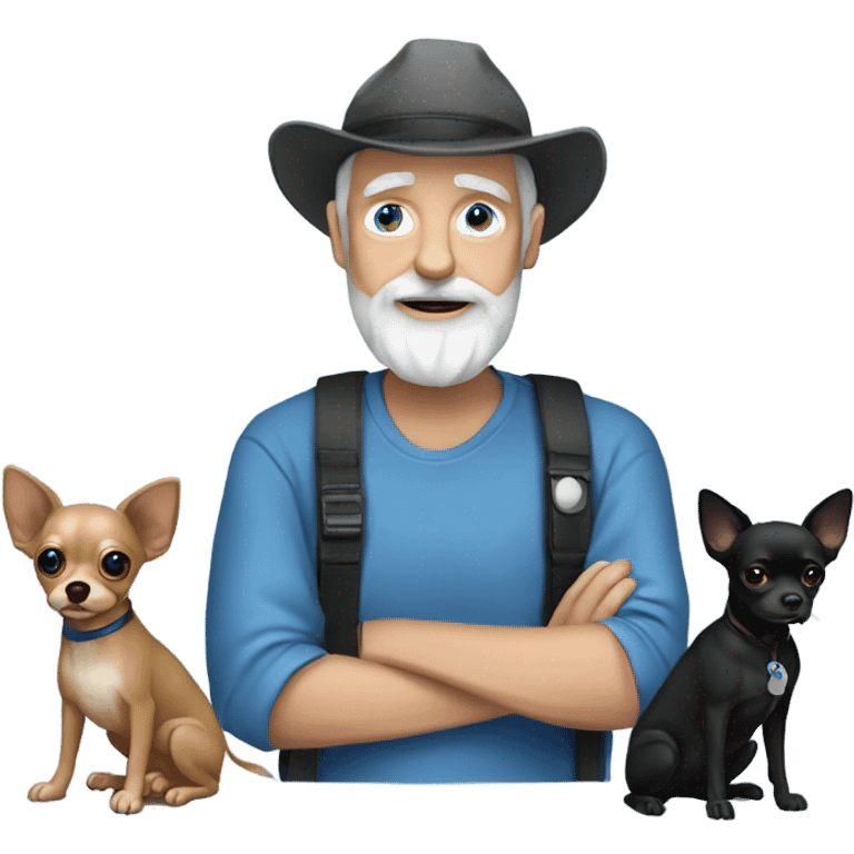 Blue eye Old man with goatee beard ball cap holding black Chihuahua long hair emoji