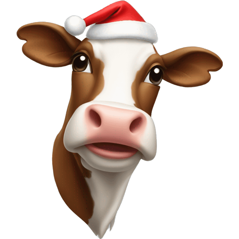 Cow wearing christmas hat emoji