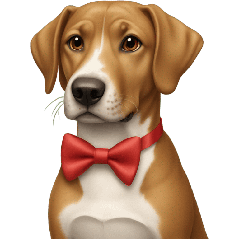 all brown dog wearing a red bow tie riding an alligator emoji