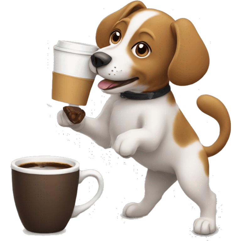 Dog drinking coffee and dancing  emoji