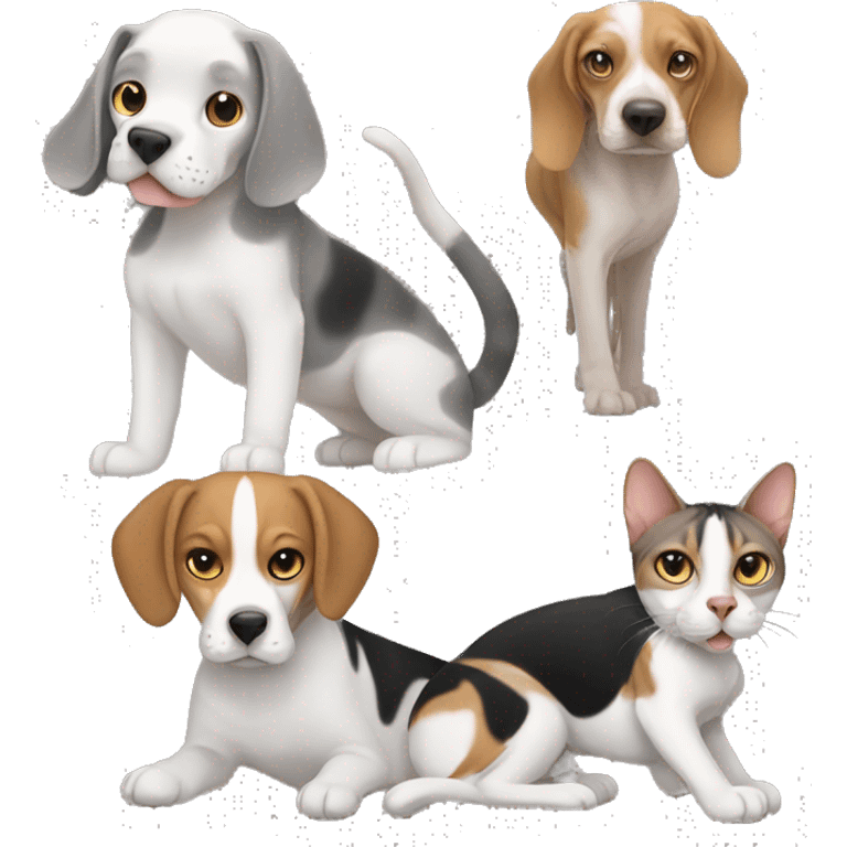 gray cat sphinx and beagle playing emoji