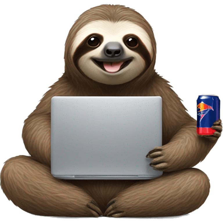 sloth with RedBull can and laptop emoji