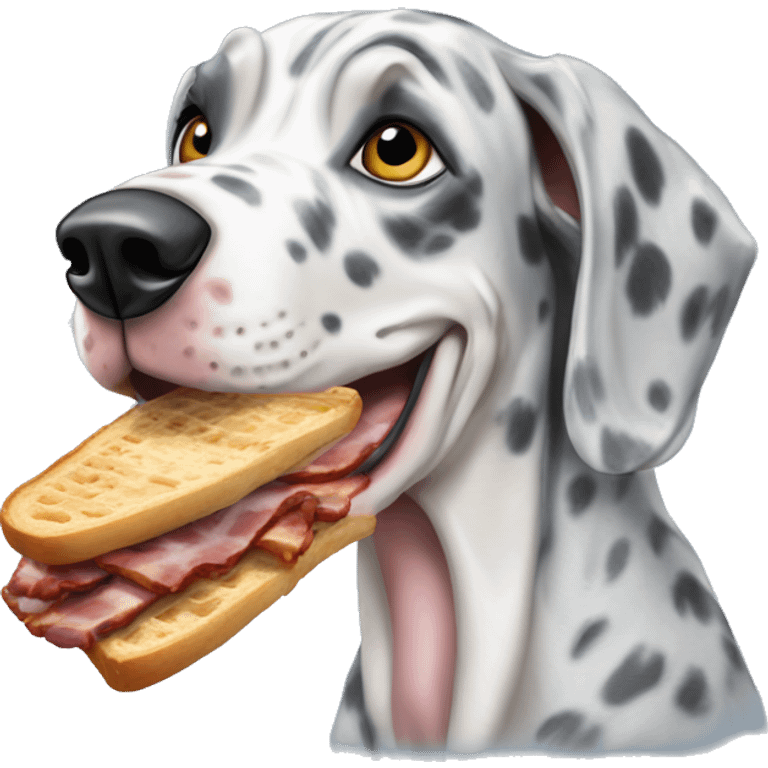 Blue Merle Great Dane eating bacon emoji