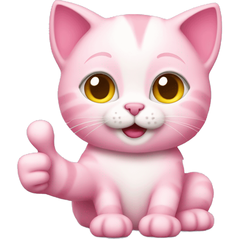 Pink kitten with thumbs up emoji