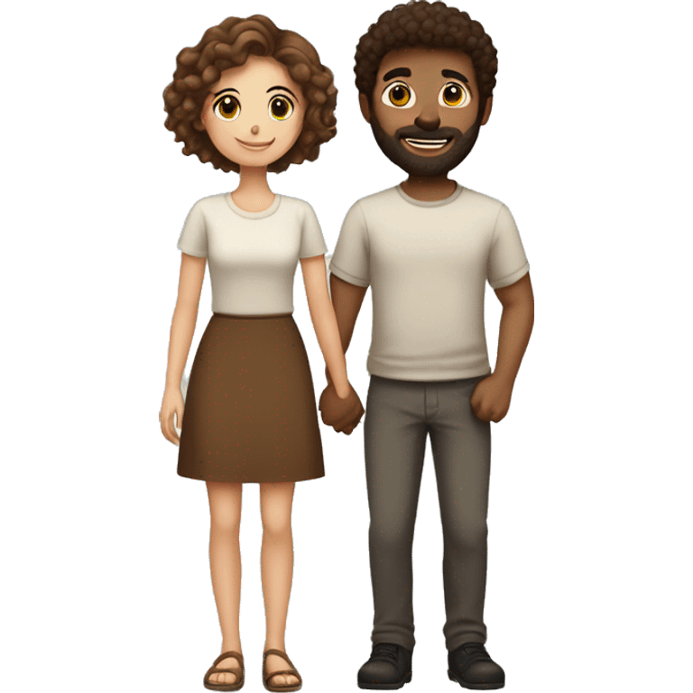 A beautiful brown-haired girl with a hairy brown-haired man with short hair holding hands and loving each other emoji