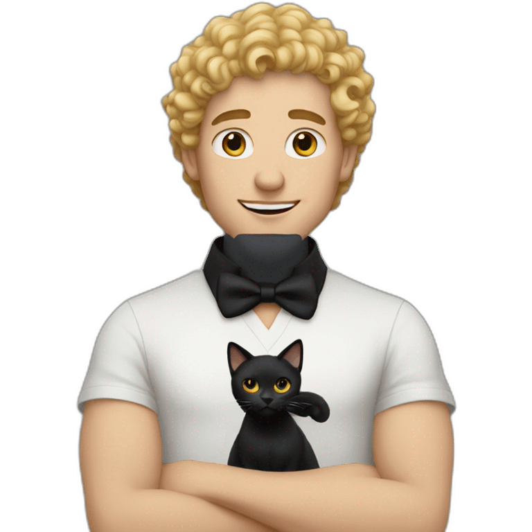 White man with blonde curly hair with a black cat emoji