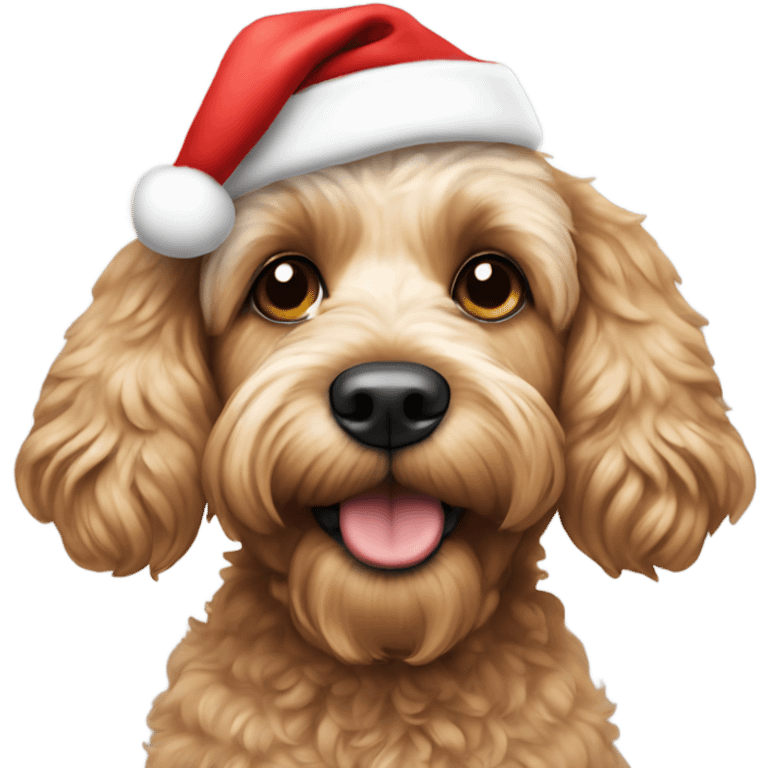 Cockapoo dog wearing Santa hat emoji