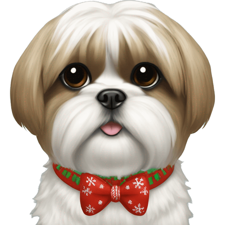 Shih Tzu Christmas sweater and bow in hair emoji