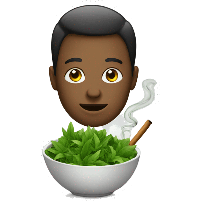 Smoking a bowl of green leaves emoji