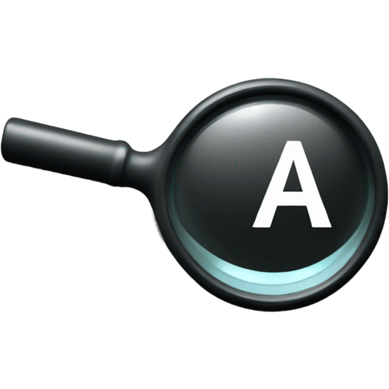 a magnifying glass. Inside the circular lens a pixelated letter 'A' emoji