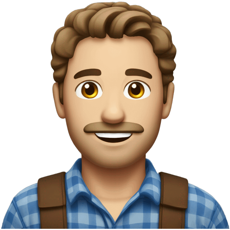 Male farmer, thin beard/mustache (brown hair and BLUE eyes) emoji