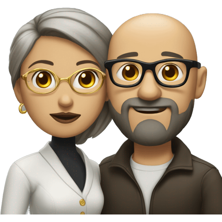 dark-haired man with bald beard and gold glasses bown woman kiss emoji