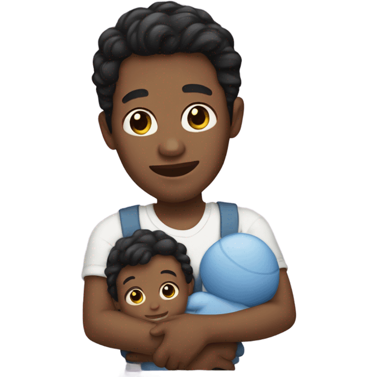 Dark hair light skin man holding baby emoji