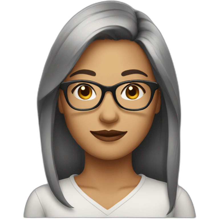 Woman with glasses, smooth hair to the shoulders and a mole on the right cheek near the mouth emoji