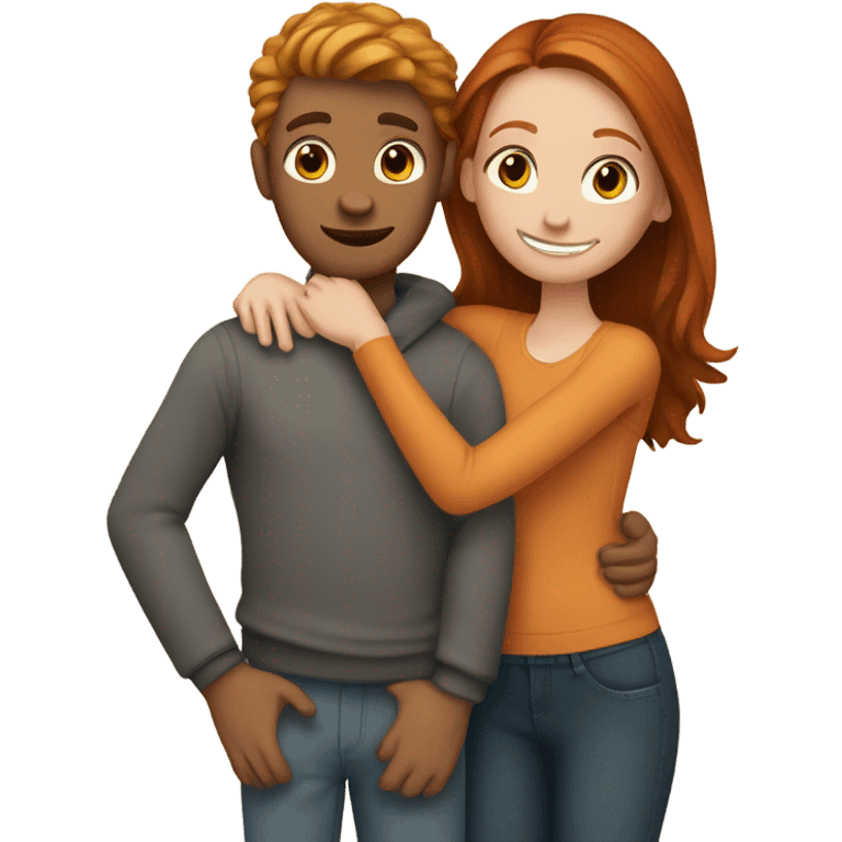 A couple, brunette girl and ginger boy, hugging emoji