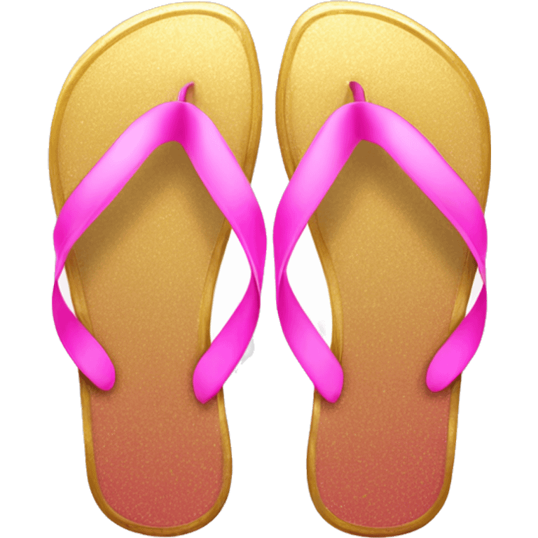 Realistic metallic gold and pink gradient pair of summer flip flops isolated. emoji