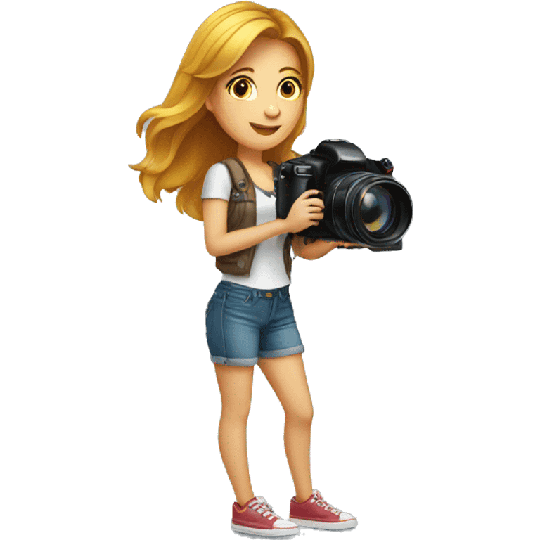 a beautiful young woman with a photo camera emoji