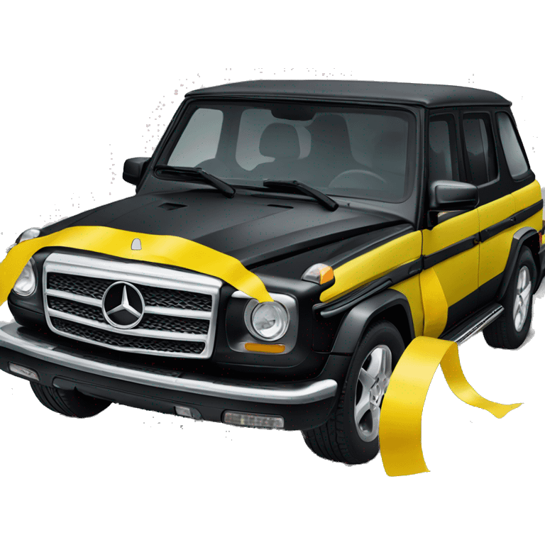 Mercedes covered with black and yellow tape emoji