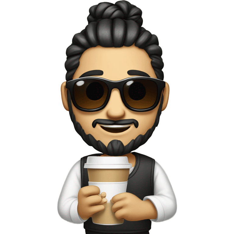 Panda with man bun and sunglasses drinking coffee emoji