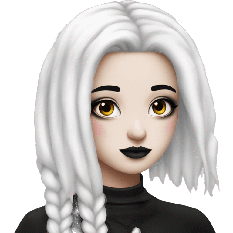 girl with pink and black hair white face goth makeup emoji