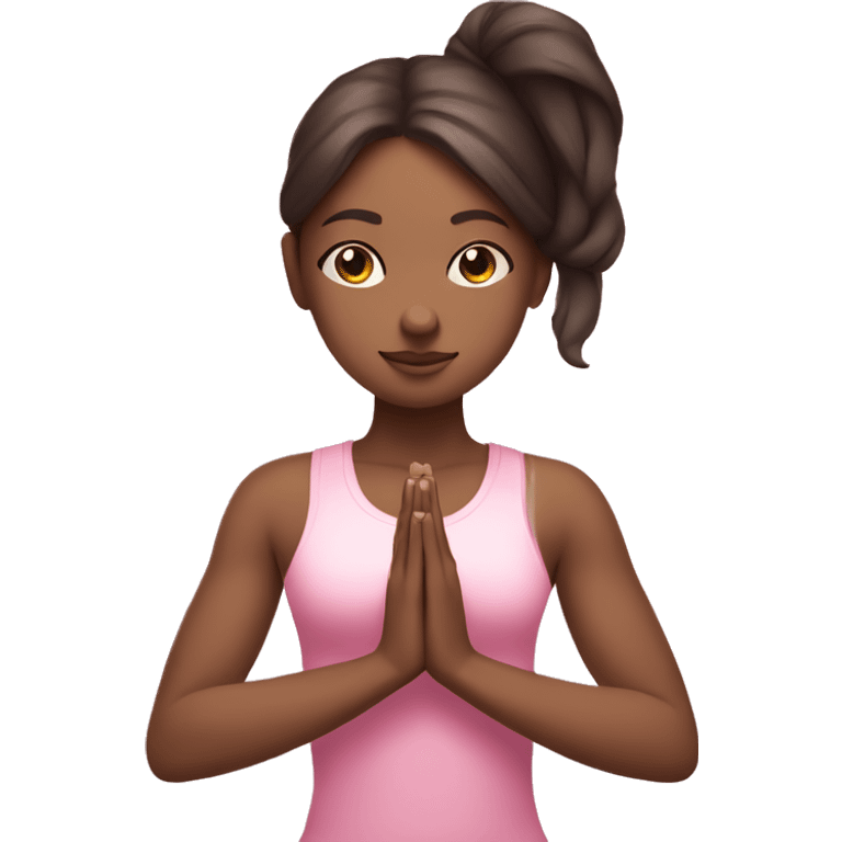 White skin Brunette Girl doing praying yoga pose in pink tones half body emoji