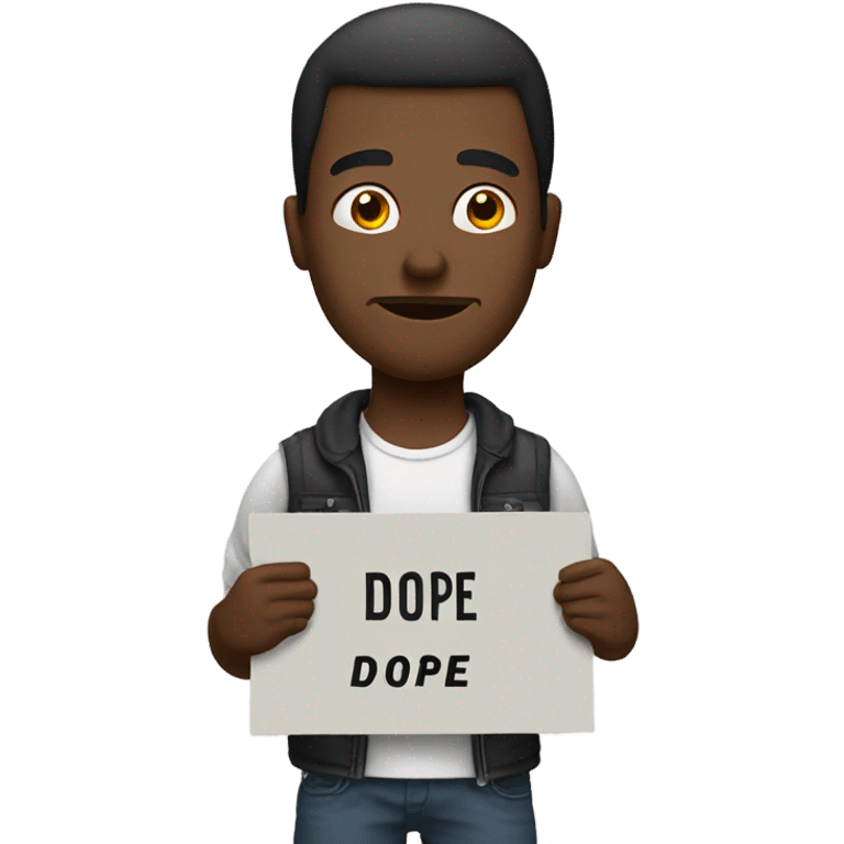 man holding a sign that says dope emoji