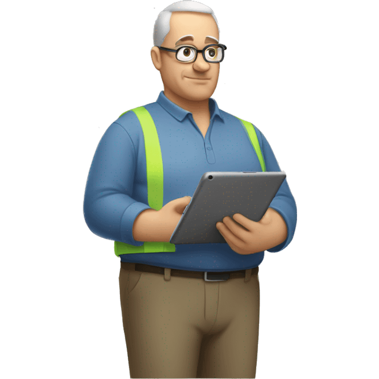 Middle aged over weight man working on an iPad  emoji