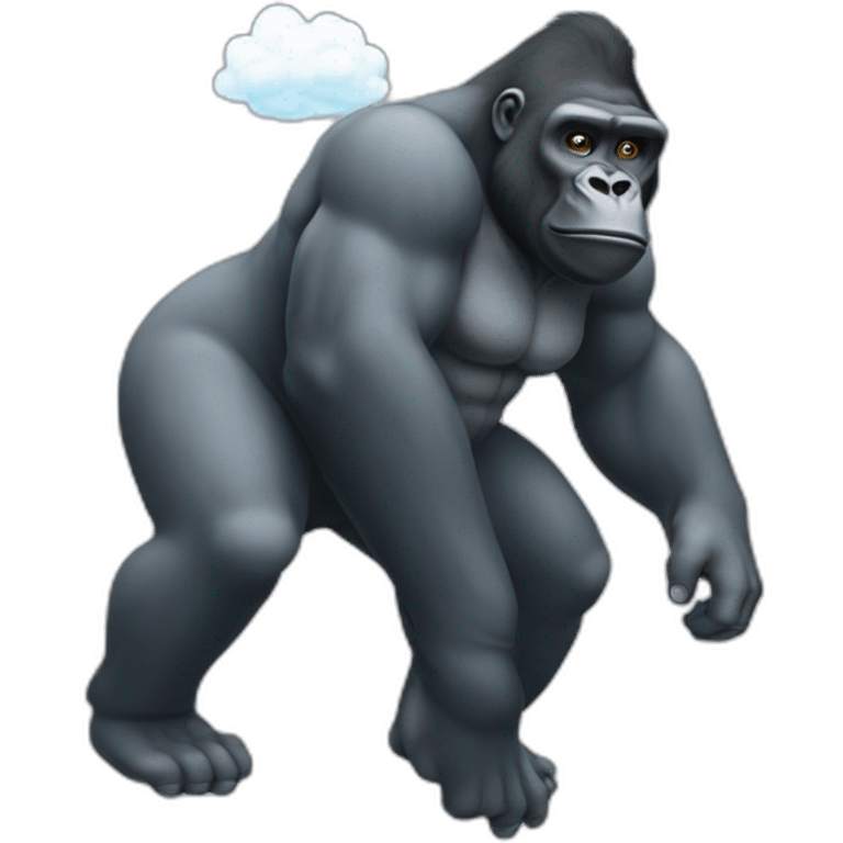 Gorilla body farting with cloud in the back emoji