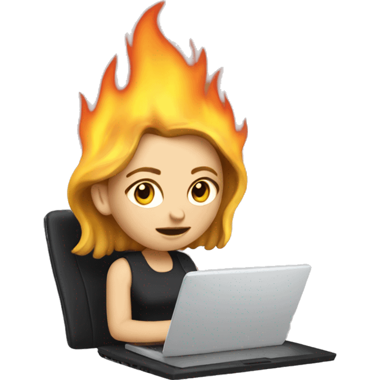 White girl is on fire working at a laptop emoji