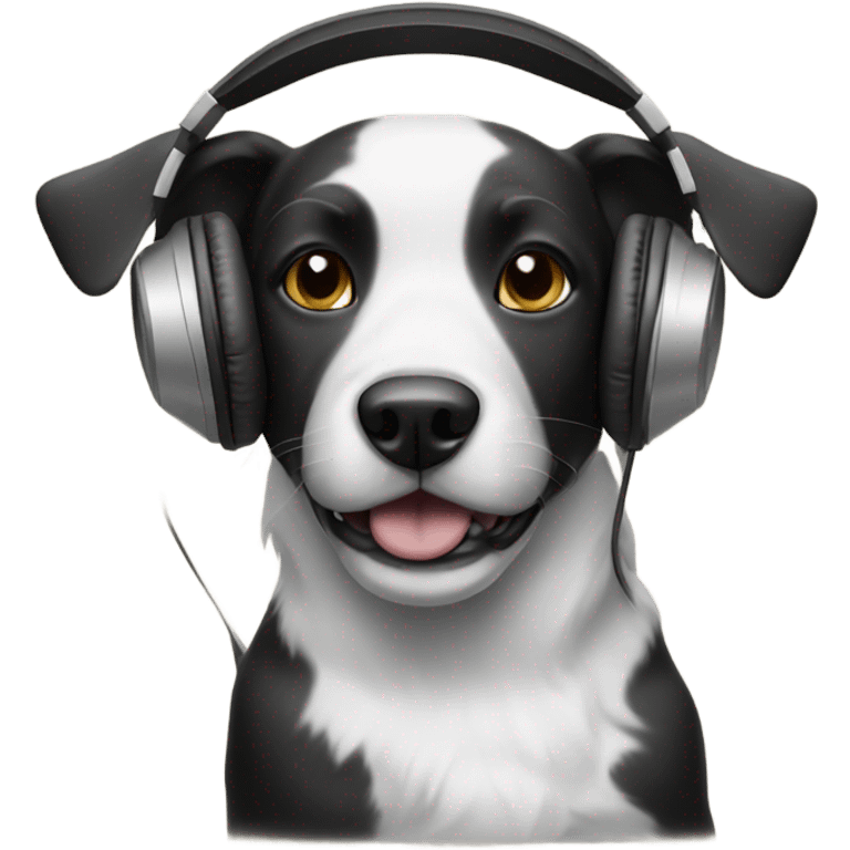 black and white dog with headphones emoji