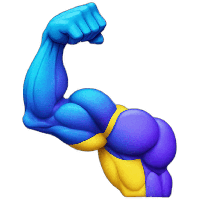 Generate an Flexed Biceps icon in the style of "artificial intelligence" using neon shades of blue, yellow and purple. it should be simple and minimalistic enough to remove the background. emoji