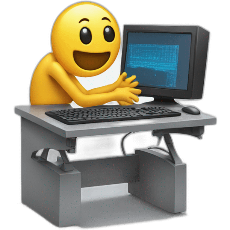 Anthropomorphic computer with arms and legs doing something random emoji