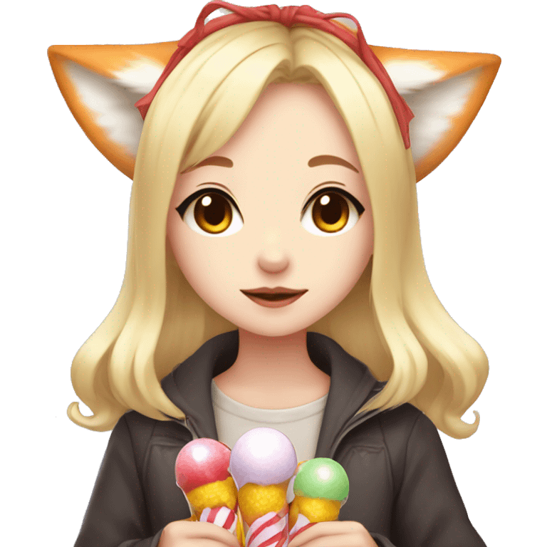 Anime chibi girl blonde with candy in the hair and fox ears  emoji