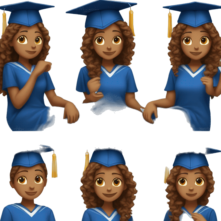 capeverdean girl wearing blue graduation cap with long curly brown hair emoji