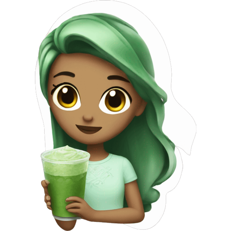 Pretty girl holding iced matcha  emoji