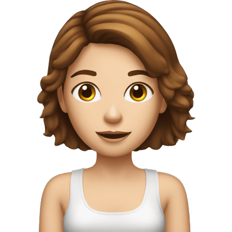 brown hair girl with freckles on her face and a computer on her hand. marketing woman emoji