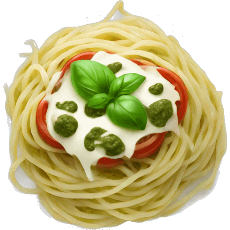  spaghetti with green pesto with mozarella and tomato  emoji